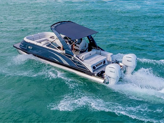 Boat fitted with a protective cover
